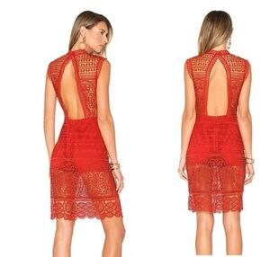 LOVERS + FRIENDS Blush Lace Open Back Cut Out Dress in Red